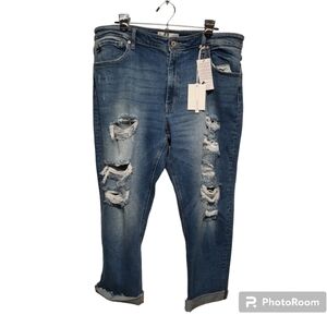 KanCan Womens High Rise Boyfriend Crop Distressed Jeans Blue New Tags 32 x 25